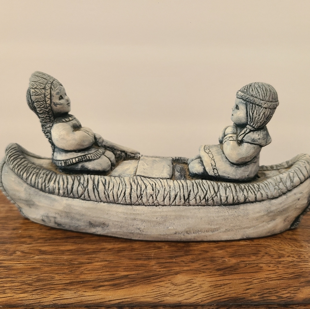 Vintage Handmade Volcanic Ash Native American Canoe Sculpture.